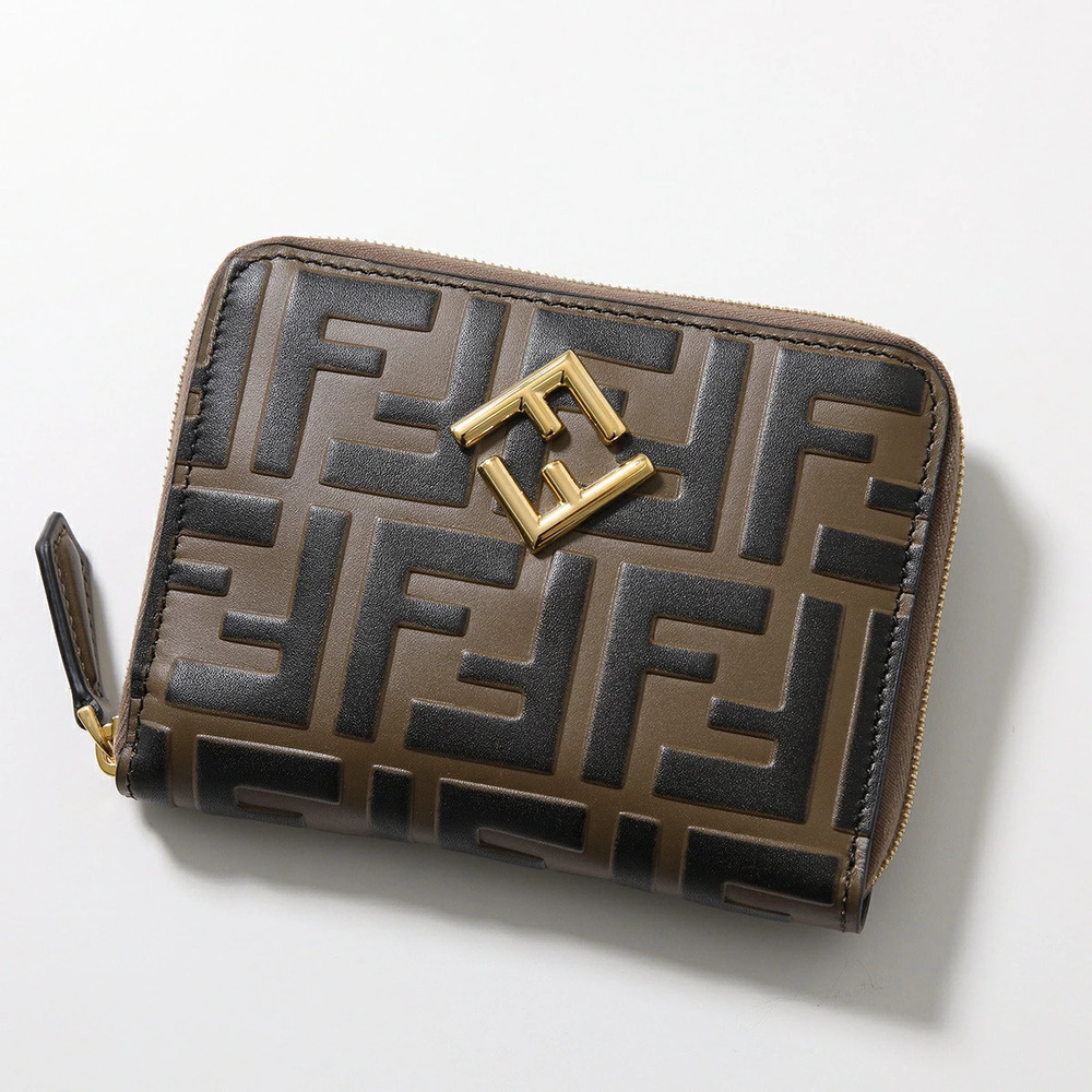 Fendi Bi fold Wallet ADYM Leather FF Diamond Round Zipper
